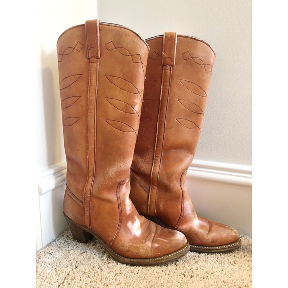 Double H Shoes - VINTAGE Light Brown Leather Tall Cowboy Boots